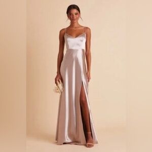 Birdy Gray Jay Shiny Satin Taupe Dress Size Medium